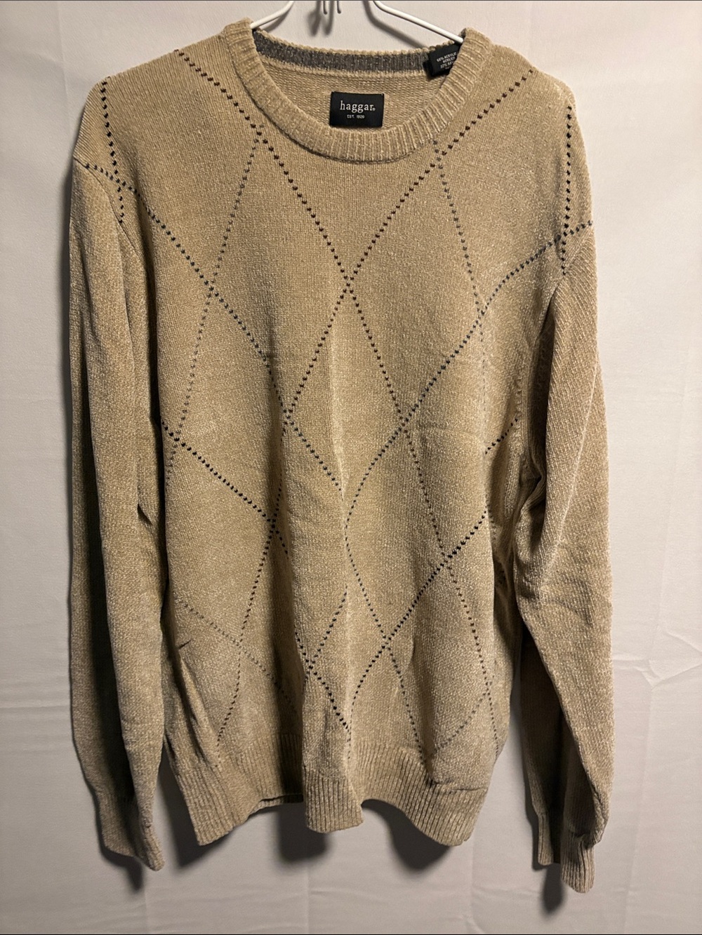 Haggar Men's Light Beige Crewneck Sweater with Diamond Stitch